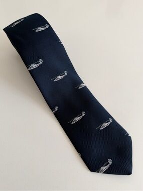 VINTAGE Prince Consort Golden Clasp Tie Sikorsky Aircraft Helicopter Pattern